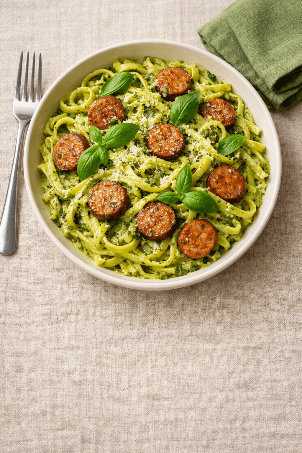 Creamy Pesto Pasta with Italian Sausage — 30-Minute Weeknight Dinner
