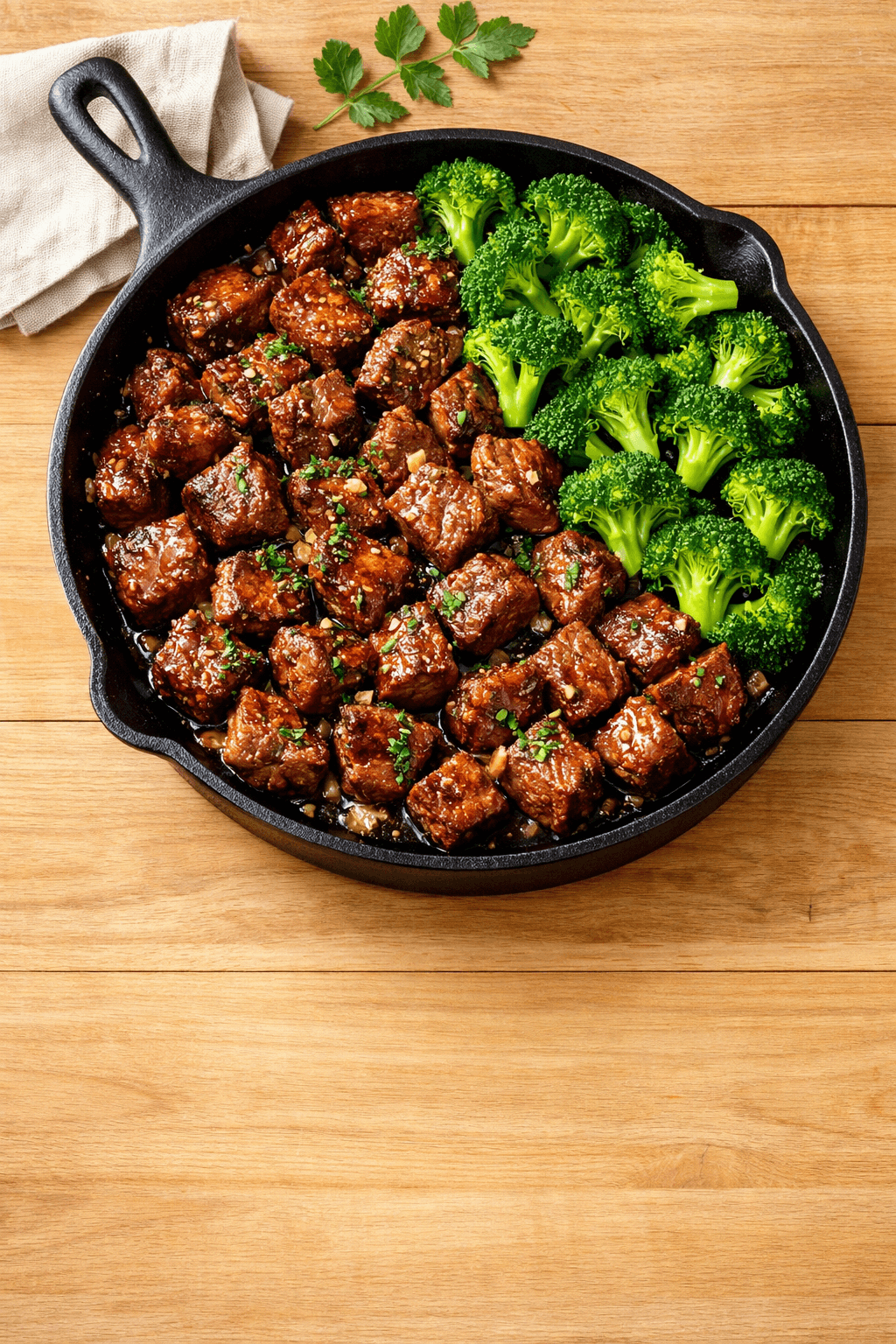 Skillet Steak Bites with Garlic Butter and Roasted Broccoli — A 30-Minute High Protein Dinner