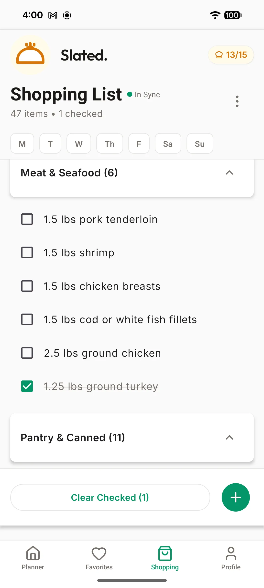 Grocery list generated from meal plan being sent to Instacart in the Slated app