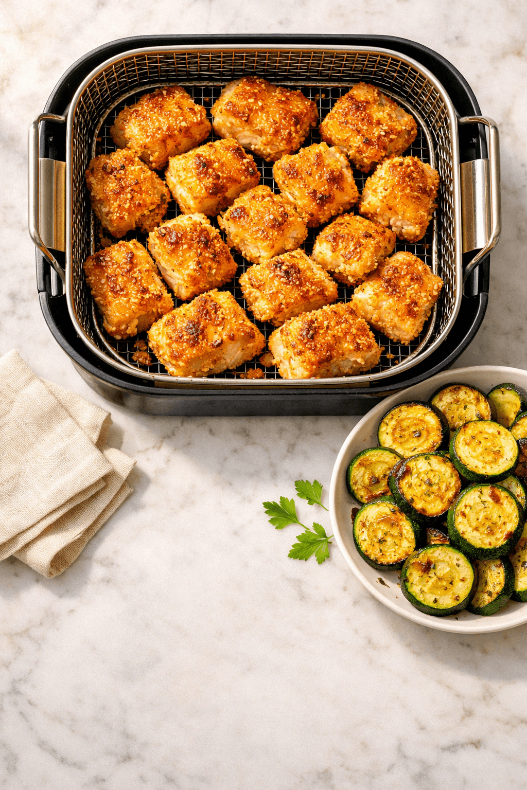 Crispy Parmesan Salmon Bites with Roasted Zucchini — Air Fryer Dinner in 25 Minutes
